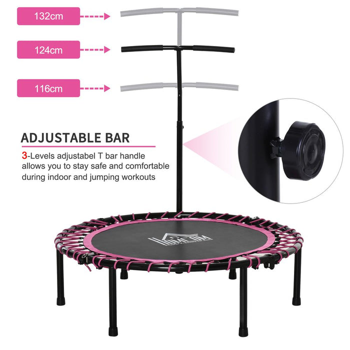 HOMCOM 45” Round Mini Fitness Trampoline Rebounder Indoor Outdoor Mini Jumper with Adjustable Handle - Pink