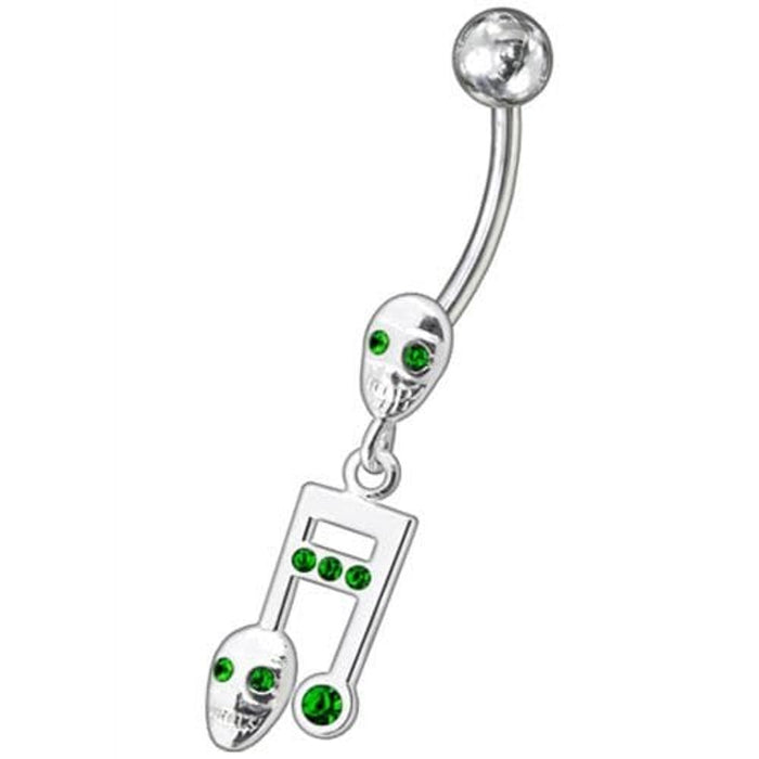 Fancy Skeleton Jeweled Dangling SS Bar Belly Ring 