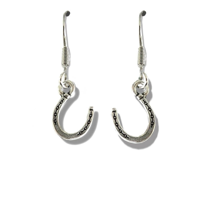 Horseshoe Charm Drop Earrings - Silver Plated, Good Luck Gift, Graduation, Bridesmaid, Driving Test, Baby Shower, Horse Lover