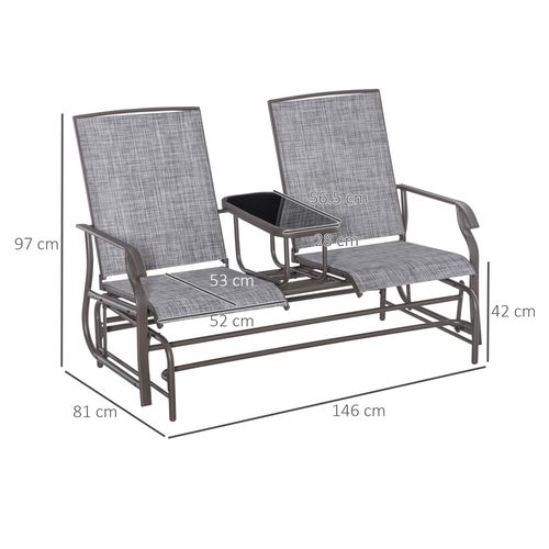 2 Seater Metal Double Swing Chair Glider Rocking Chair Seat With Table Grey