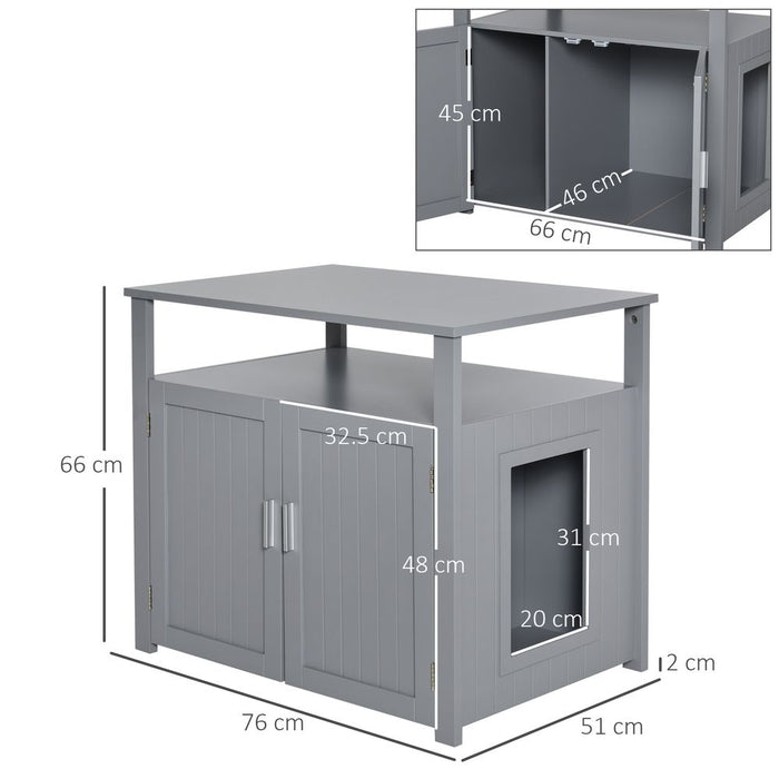 Premium Wood Cat Litter Box Enclosure Furniture - Adjustable Grey Pawhut - Top Quality