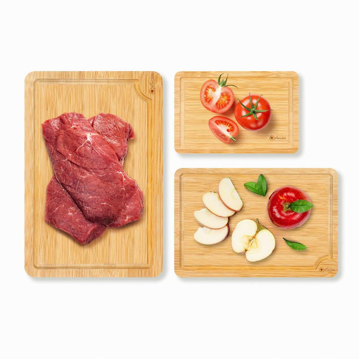 Premium Bamboo Chopping Board Set - Quality 3-Piece Kitchen Essentials, Natural & Durable