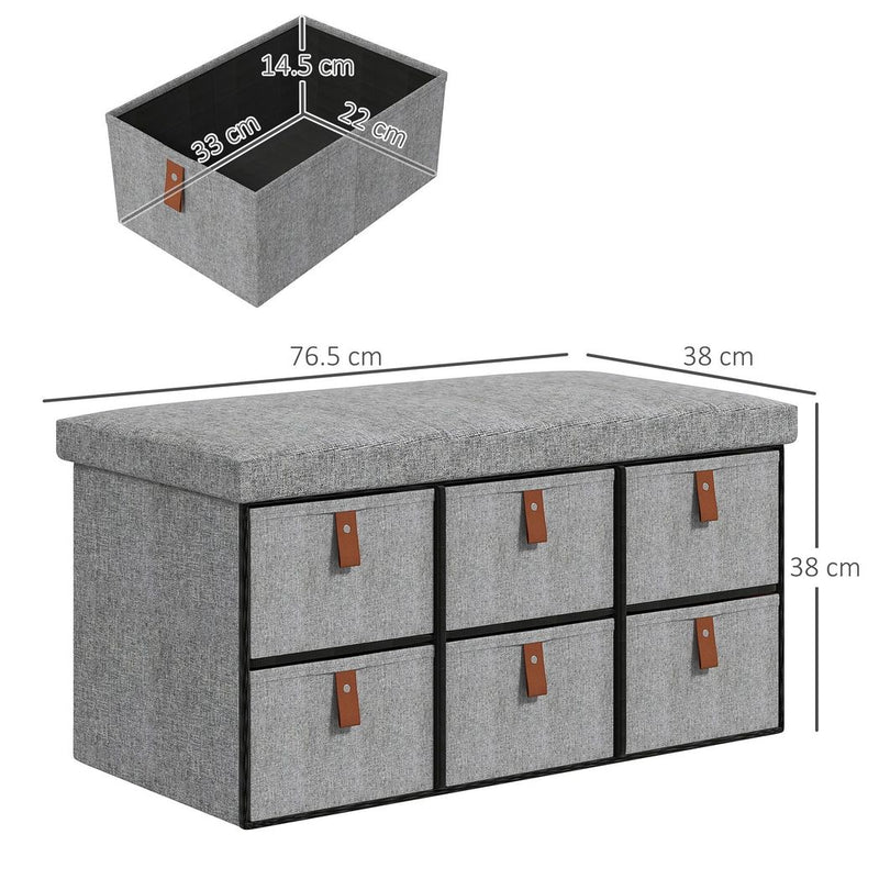 HOMCOM Shoe Bench with Cushioned Seat, 6 Fabric Drawers for Entryway Hallway