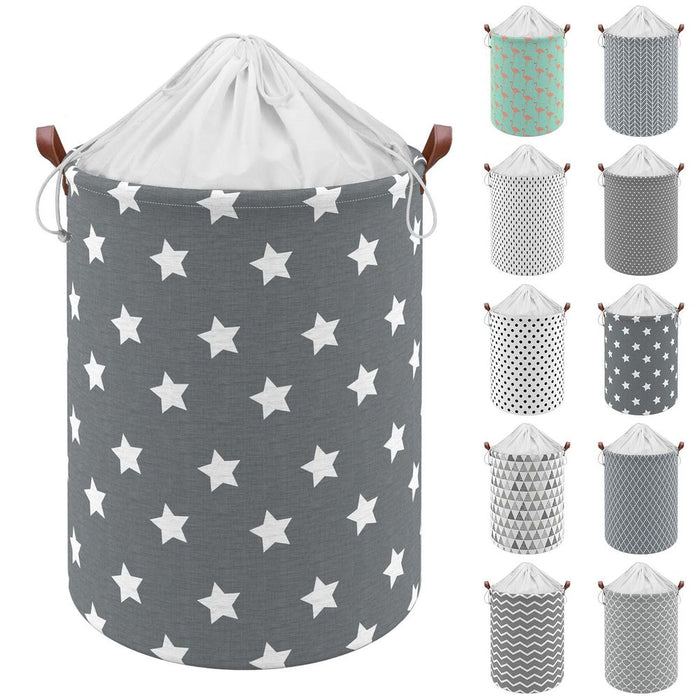 VINSANI DRAWSTRING LAUNDRY BASKET: Large Capacity, Stylish Design, Multifunctional, Thick Canvas with Leather Handles, Drawstring Closure