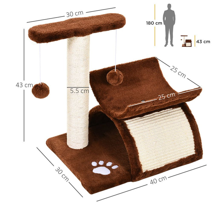 PawHut Cat Tree, Cat Tower for Kittens, Small Cat Condo with Rotatable Top Bar, Sisal Scratching Post, Tunnel, Dangling Balls - Brown