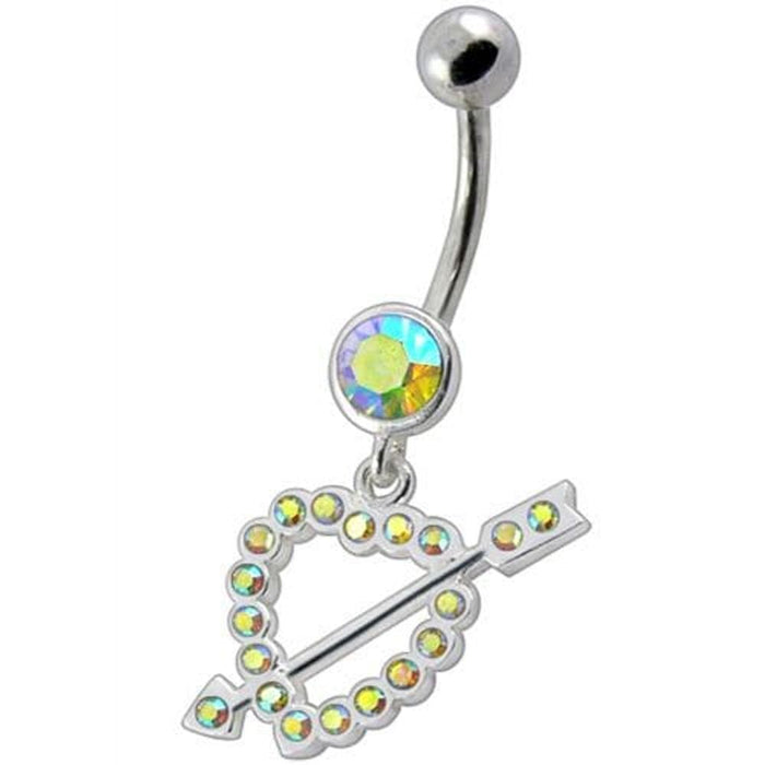 Fancy Jeweled Arrow In Heart Dangling Navel Ring