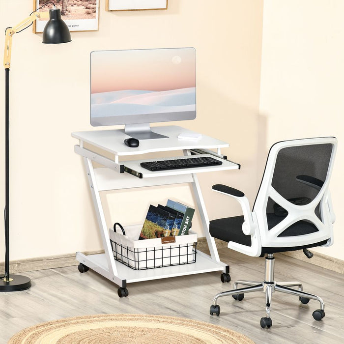 High-Quality Metal Computer Desk with Sliding Keyboard Tray & 4 Moving Wheels