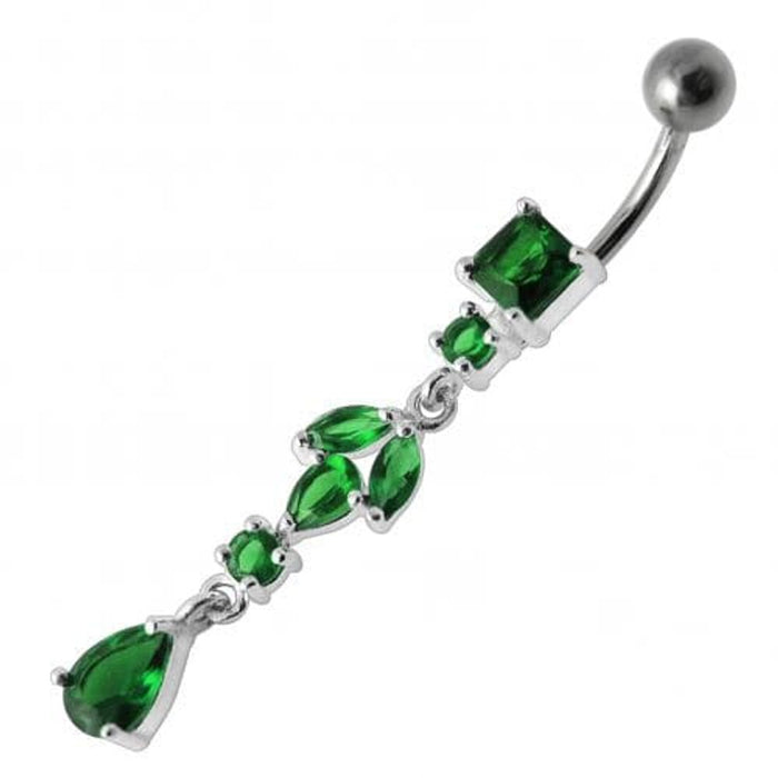 Fancy Multi Stone Jeweled Dangling Banana Bar Belly Button Ring