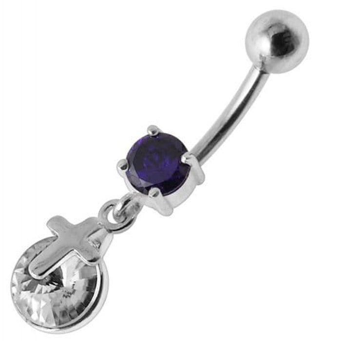 Silver Fancy  CROSS Dangling Belly Ring