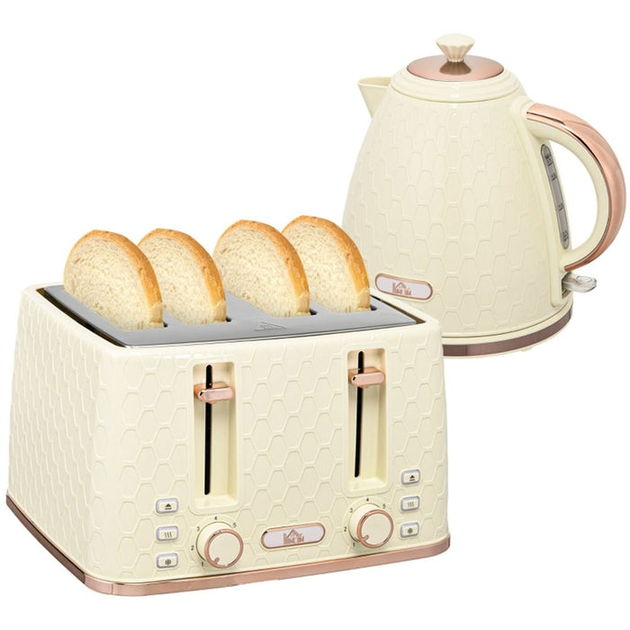 Kettle and Toaster Set in Stylish honeycomb design Beige