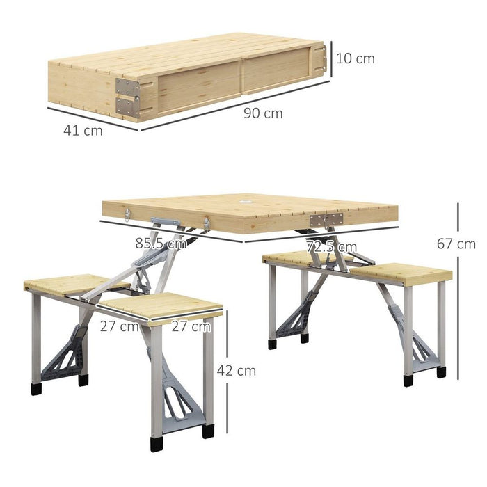 Outsunny Folding Camping Table and Chairs with Umbrella Hole, Aluminium Frame