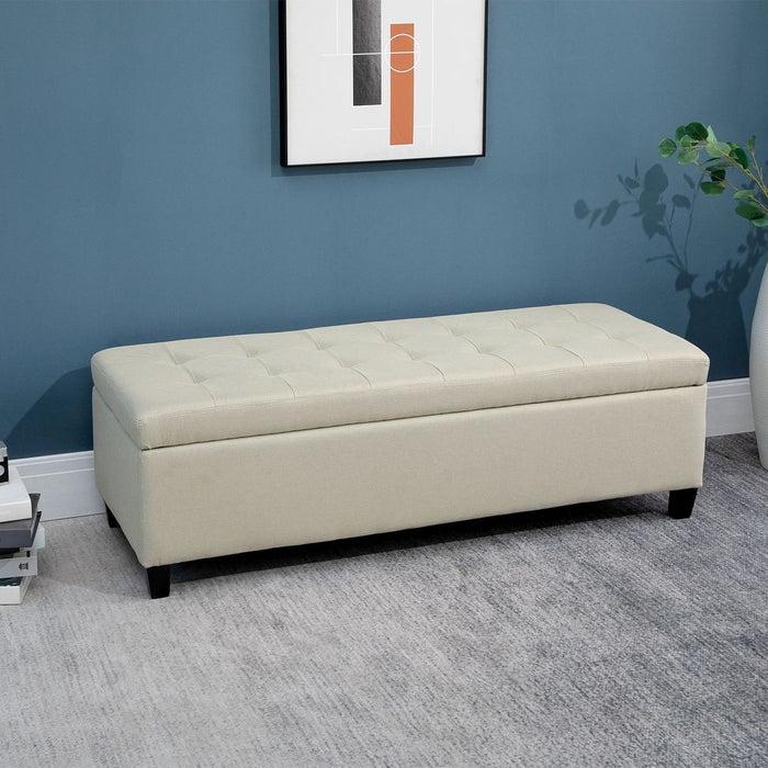 Linen Storage Ottoman Bench - Padded, Tufted, Hinged Lid, Wood Frame, Feet