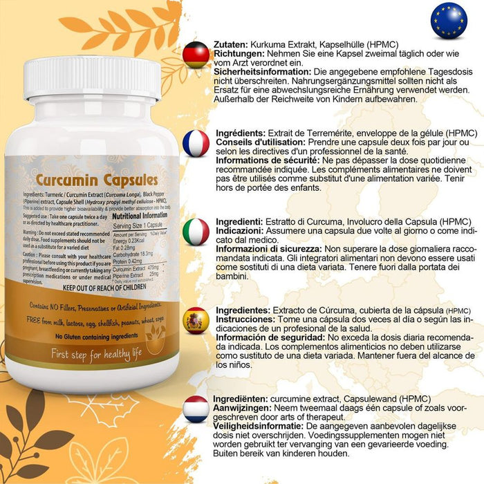 Premium Turmeric Capsules - Powerful Curcumin with Piperine