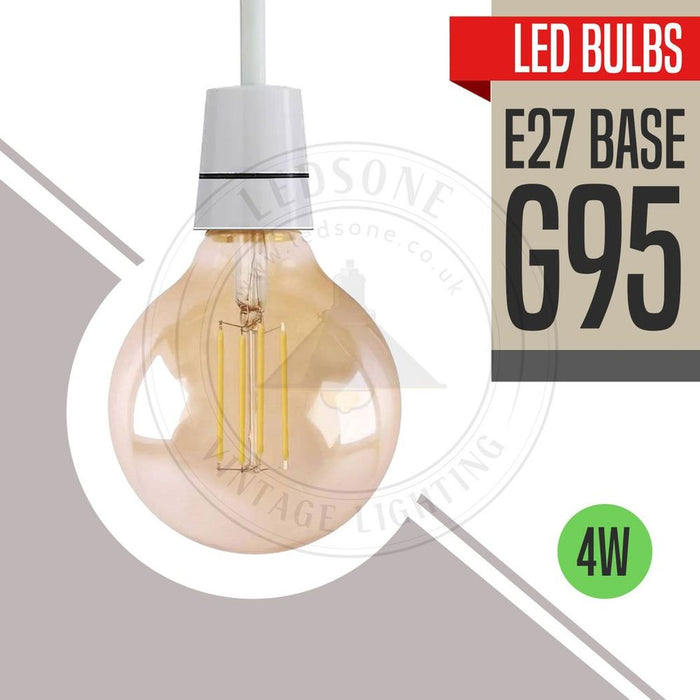 Vintage G95 E27 4W LED Filament Bulb Retro 2700K Warm White Screw Bulb - High Quality