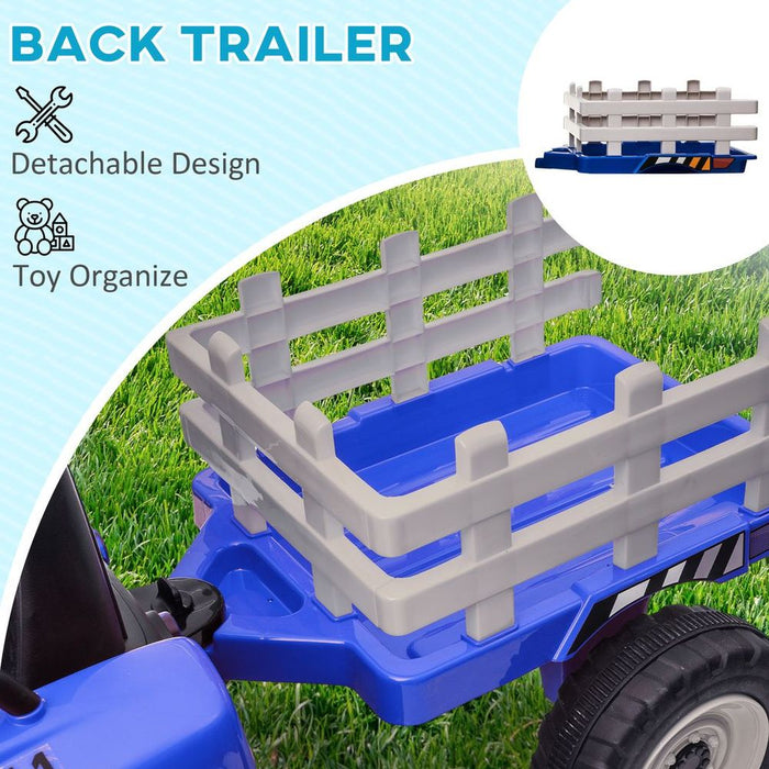 HOMCOM Ride on Tractor with Detachable Trailer, Remote Control, Music - Blue