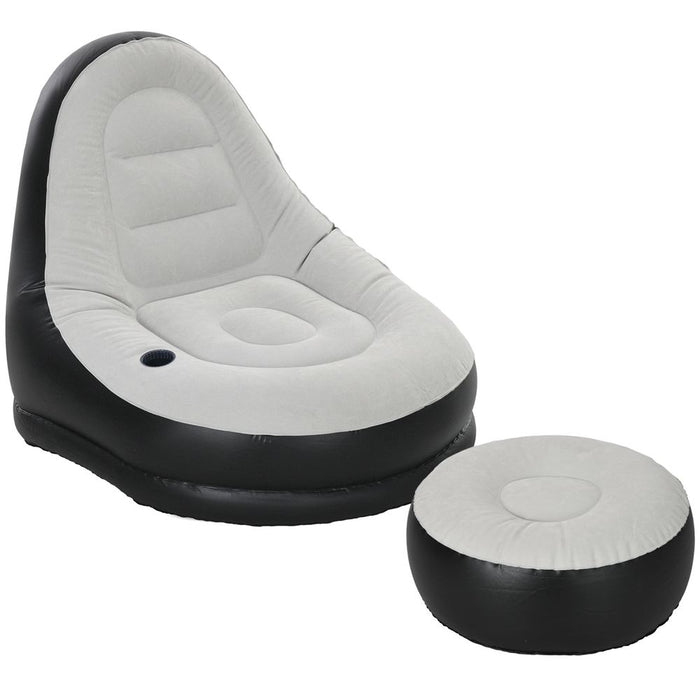 Inflatable Gaming Chair & Foot Stool - Grey, High Quality