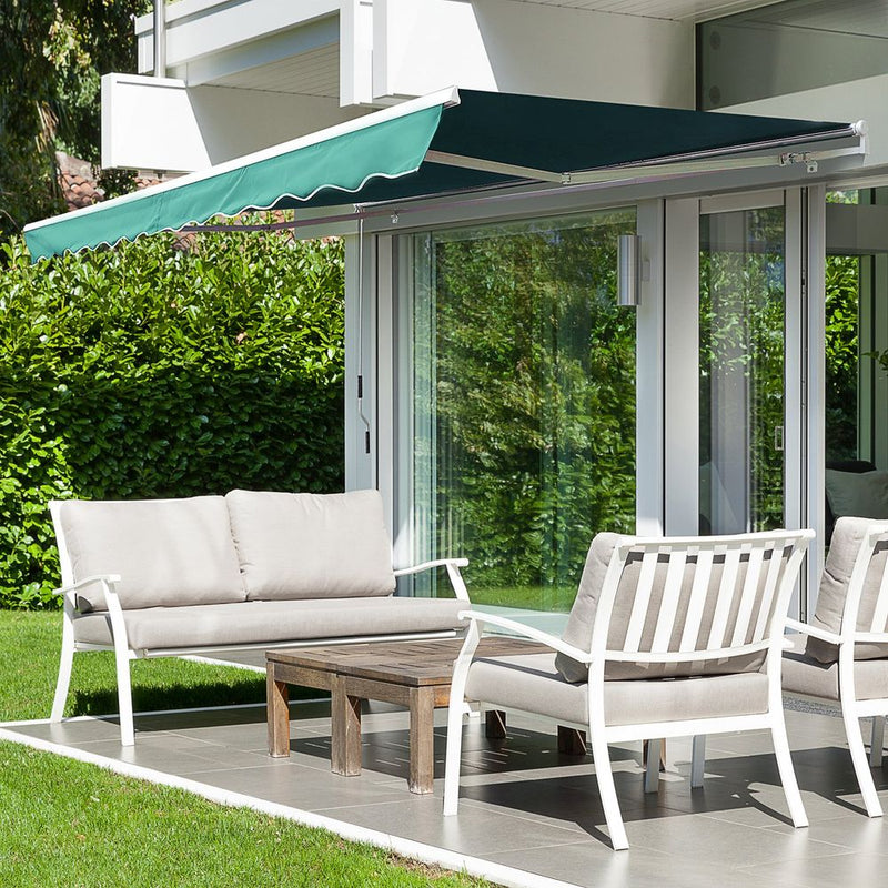Outsunny 3m x 2.5m Manual Retractable Awning - Sturdy Frame, Water-Resistant Fabric, Easy Installation