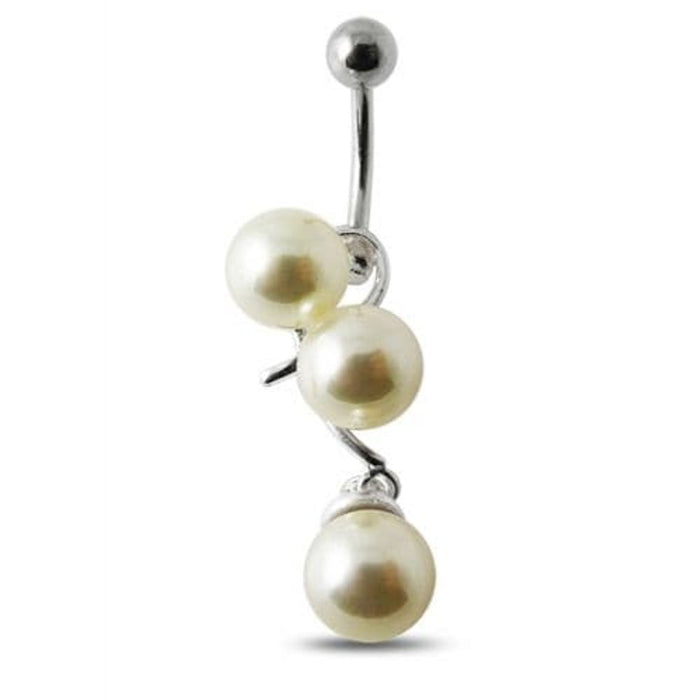 Silver With SS Bar Pearl Navel Ring