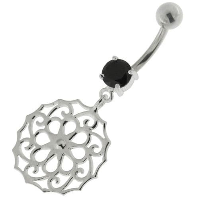 Flower Of Life Pattern 925 Sterling Silver Navel Belly Piercing