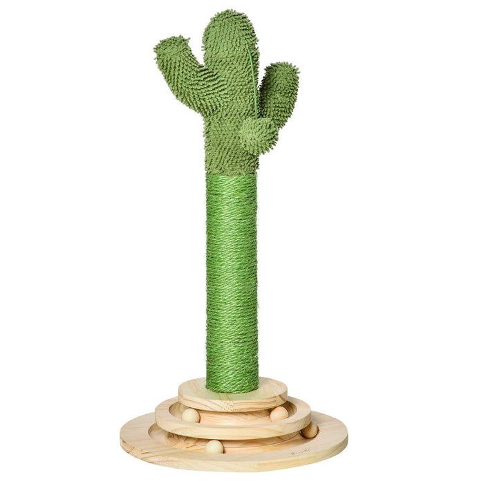 PawHut Cat Tree Cactus Sisal Scratching Post for Indoor Cats Play Tower Kitten Furniture with Hanging Ball Interactive Fun Roller Exerciser 32 x 32 x 60cm