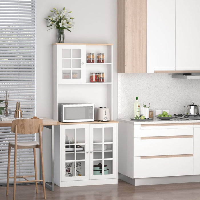 83cm Sideboard w/ Grid Glass Doors & Shelves - Kitchen Organizer: White, Durable MDF Frame, Ample Storage for Everyday Use