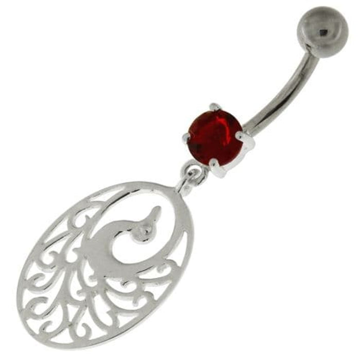 925 Sterling Silver Dancing Peacock Belly Button Ring