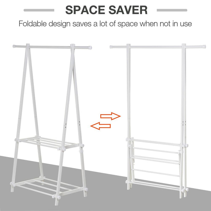 Premium White Steel Freestanding Clothes Rail with 2 Shelves - Durable & Elegant