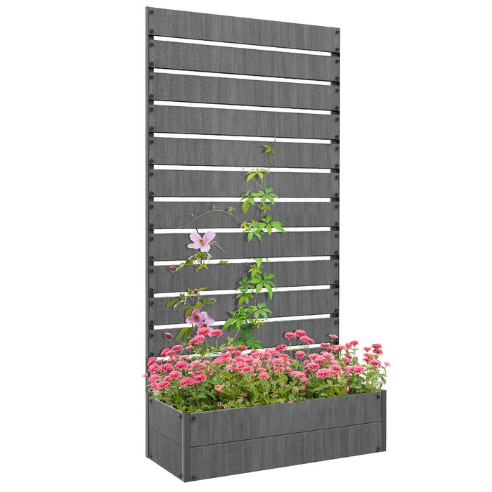 Outsunny Raised Garden Bed with Trellis Standing Patio Planter Box Dark Grey