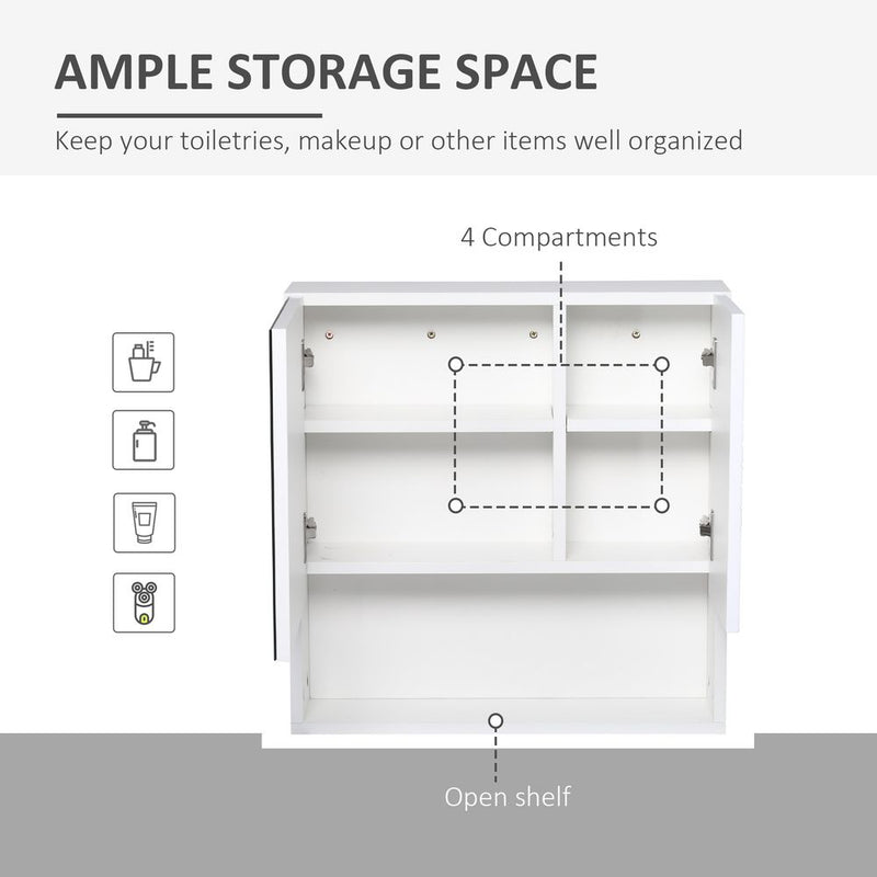 kleankin Bathroom Mirror Cabinet Wall-Mounted Storage w/Double Door Adjustable Shelf - White