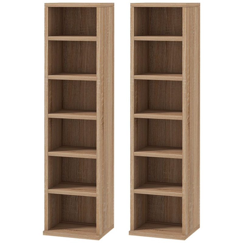 HOMCOM Set of 2 CD Media Display Shelf Unit Tower Rack Adjustable, Natural