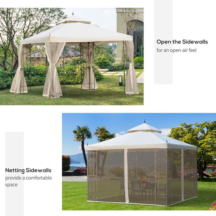 Deluxe Double Top Gazebo Canopy, Cream White Curtains, Outsunny