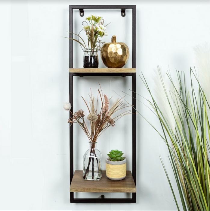 Narrow 2 Tier Dark Oak Floating Wall Shelf - PARGI