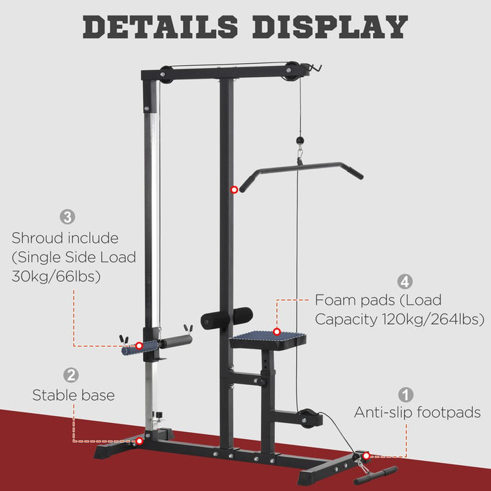 HOMCOM Lat Pull Down Machine with Extra Pulley for Seated Rows, Cable Pulley System with Adjustable Seat for Home Gym