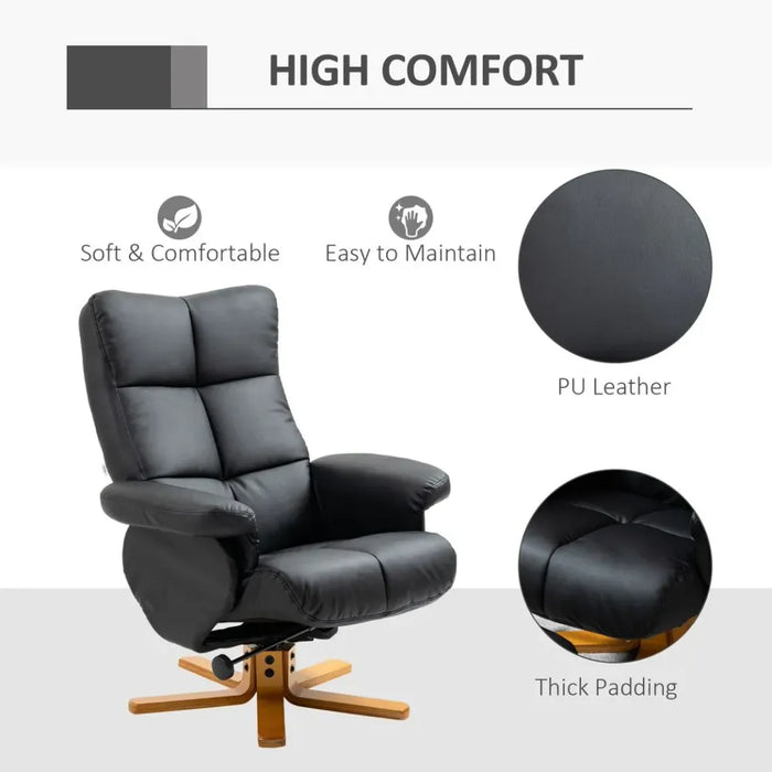 Faux Leather Recliner Chair with Ottoman Footrest Storage Space Black