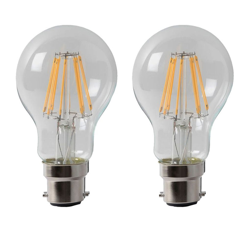 8W B22 LED Retro Vintage Light Bulbs - 2 Pack, 6000K Cool White, Filament Design - Ideal for Pendants, Chandeliers, and Decorative Fixtures