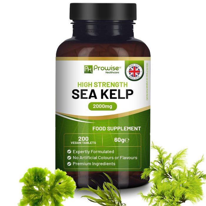 Premium Sea Kelp 2000mg 200 Vegan Tablets | Natural Source of Iodine | Made in UK by Prowise