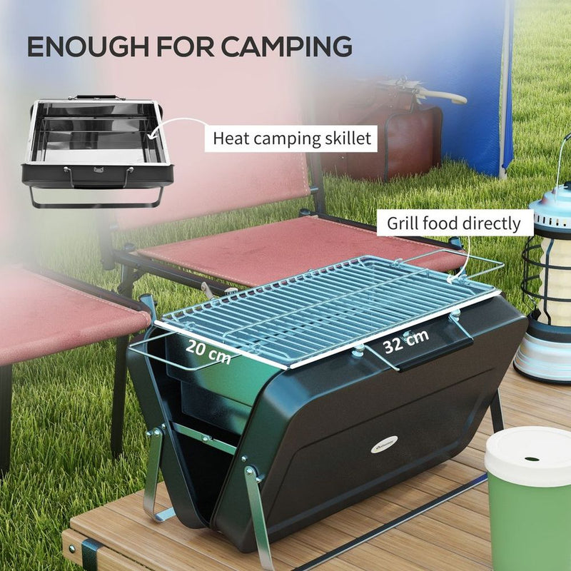 Outsunny Portable BBQ Grill - Compact Suitcase Design for Camping & Picnic, Black