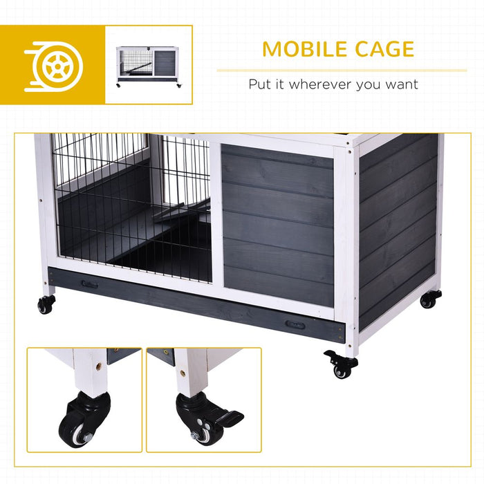 Durable 2-Floor Rabbit Hutch w/ Wheels | Indoor Wood Cage for Guinea Pigs | Pawhut