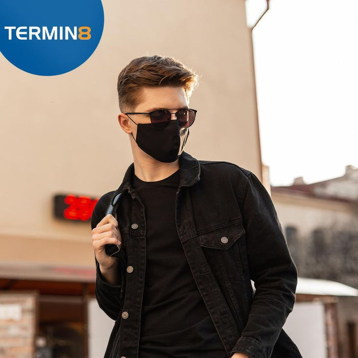 Termin8 Triple Layer Reusable Cotton Face Mask - Black