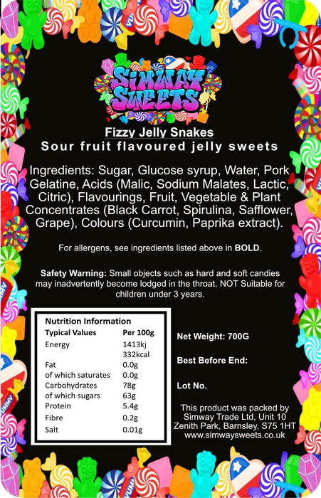 Premium Fizzy Snakes Sour Retro Sweets in Gift Jar