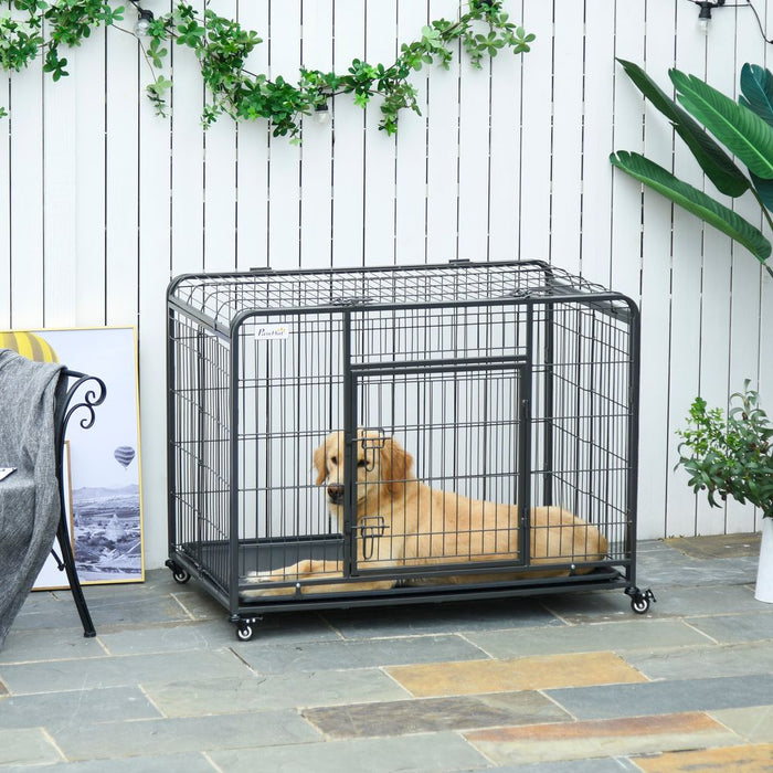 Hassle-Free Dog Cage Kennel | Locking Door & Wheels | Large Pets | Top Quality Pawhut