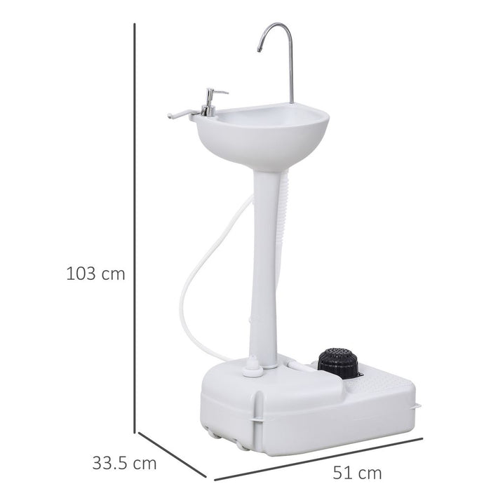 Outsunny Camping Portable Handwash Sink w/Towel Holder & Soap Dispenser Rolling Wheels Outdoor Drainage Equipment