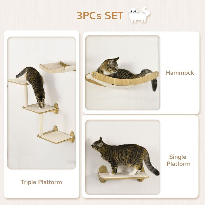 PawHut 3PCs Wall Mounted Cat Tree Cat Climbing Shelf Set Scratching Post