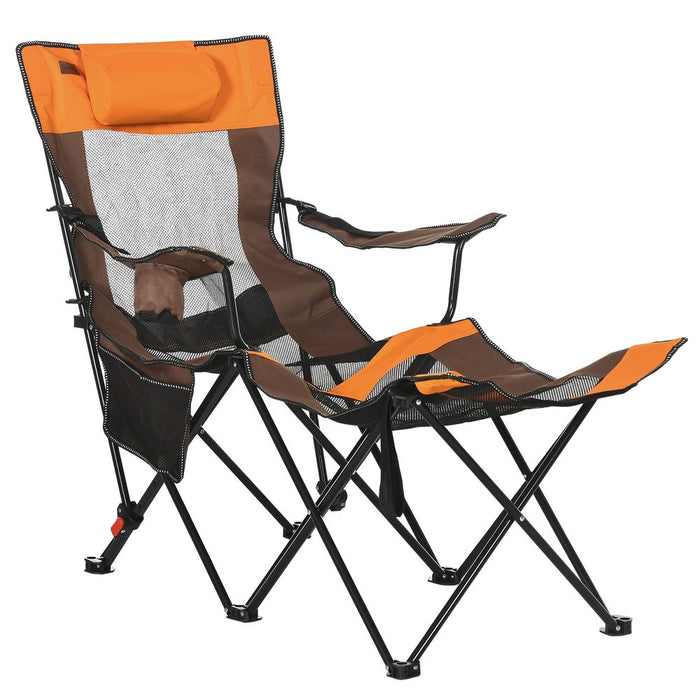 Outsunny Camping Chair w/ Footrest - Adjustable Backrest, Bag - Compact & Comfortable - Black