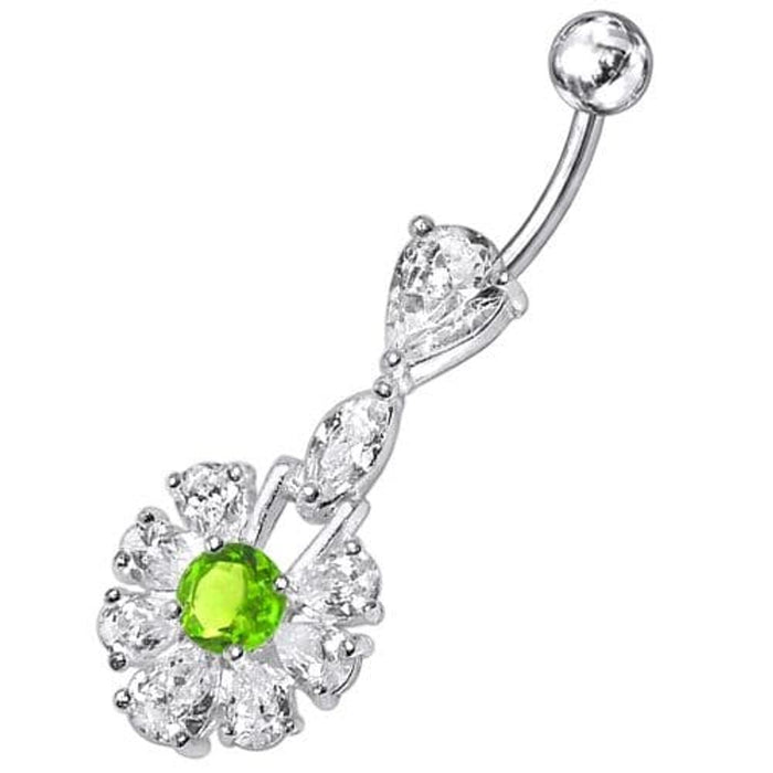 Fancy White Stone Jeweled  Stone Centered Dangling Belly Ring