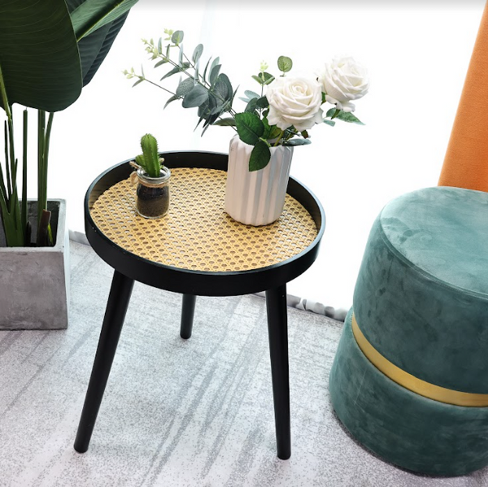 Premium Black Cane Round Side Table - Sleek & Sturdy - Best Quality