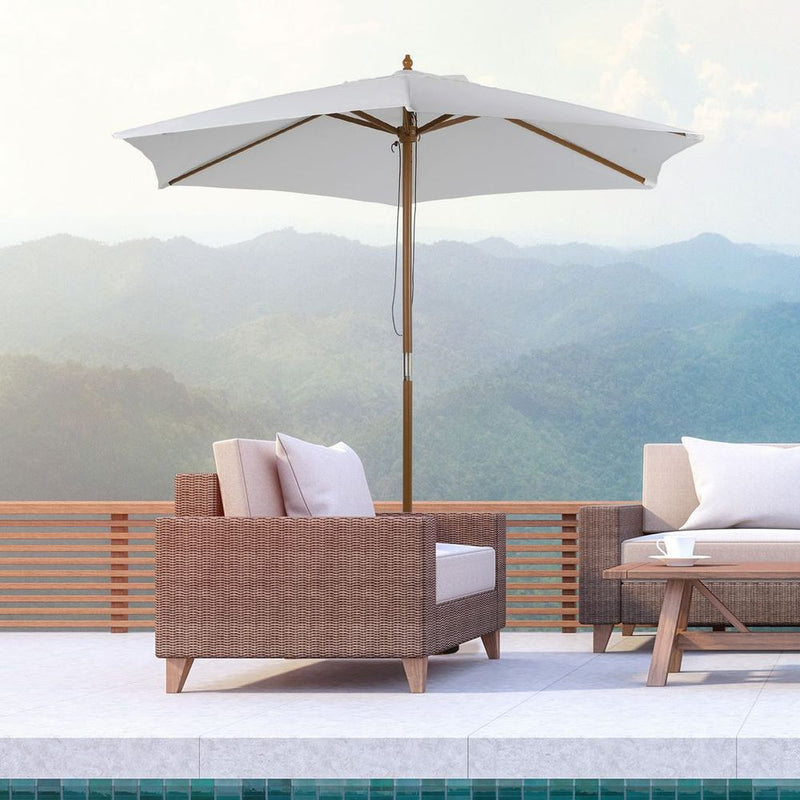 Outsunny Wood Garden Parasol Umbrella: Sun Shade, Patio, Outdoor Canopy. High quality & durable materials. Beat rain, wind, & enjoy your oasis.