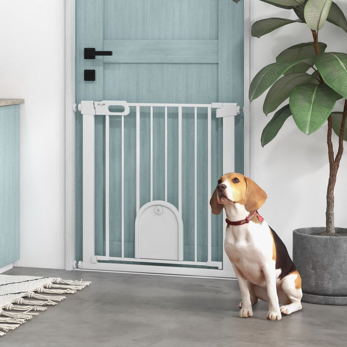 PawHut Pet Safety Gate: Pressure Fit Stair w/ Small Door - Double Locking - High Quality & Secure