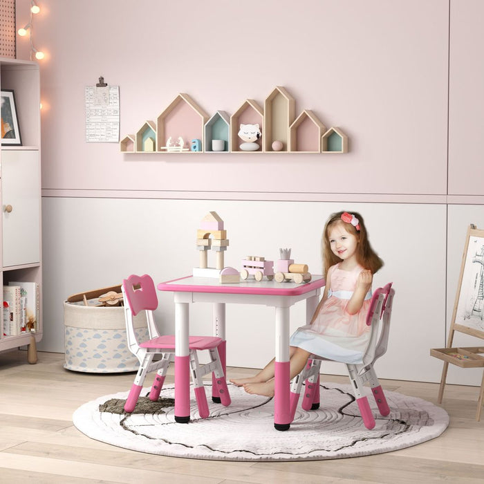 AIYAPLAY 3 Pcs Height Adjustable Kids Table and Chair Set for Playroom - Pink