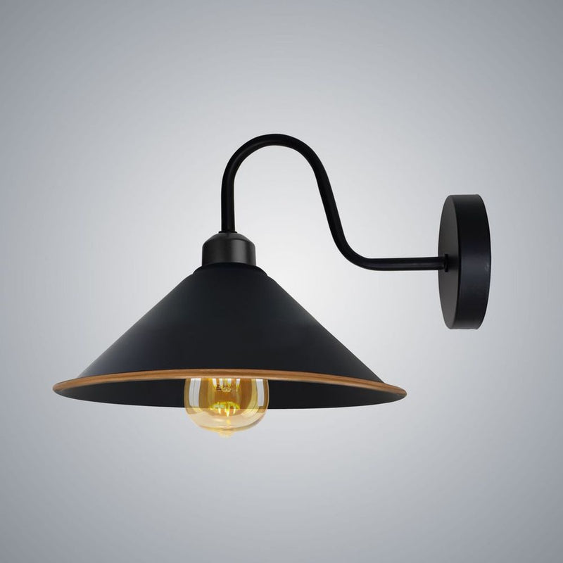 Vintage Black Swan Neck Wall Light Fixture, E27 Socket, Cone Shape Shade - Best Quality, 3 Year Warranty
